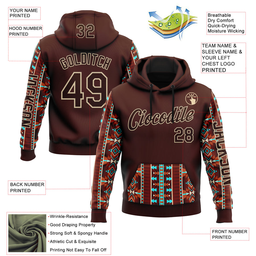 Custom Brown City Cream 3D Pattern Design Western Cowboy Tribal Ethnic Sports Pullover Sweatshirt Hoodie