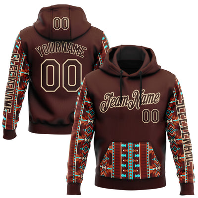 Custom Brown City Cream 3D Pattern Design Western Cowboy Tribal Ethnic Sports Pullover Sweatshirt Hoodie