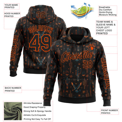 Custom Black Orange 3D Pattern Design Western Cowboy Tribal Ethnic Sports Pullover Sweatshirt Hoodie