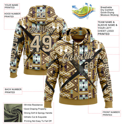 Custom Old Gold City Cream-Black 3D Pattern Design Western Cowboy Tribal Ethnic Sports Pullover Sweatshirt Hoodie