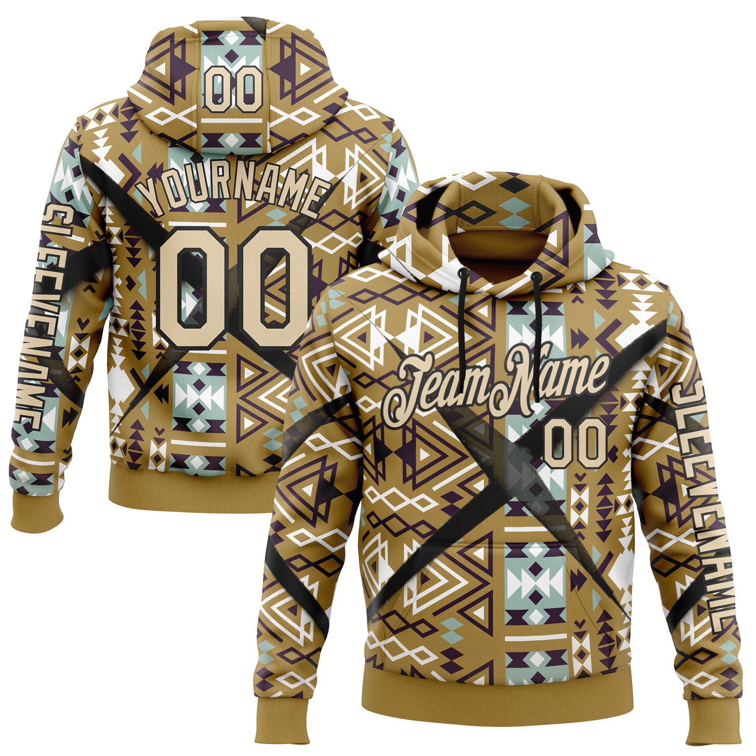 Custom Old Gold City Cream-Black 3D Pattern Design Western Cowboy Tribal Ethnic Sports Pullover Sweatshirt Hoodie