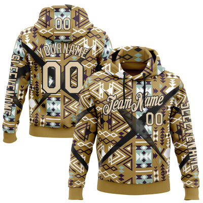 Custom Old Gold City Cream-Black 3D Pattern Design Western Cowboy Tribal Ethnic Sports Pullover Sweatshirt Hoodie