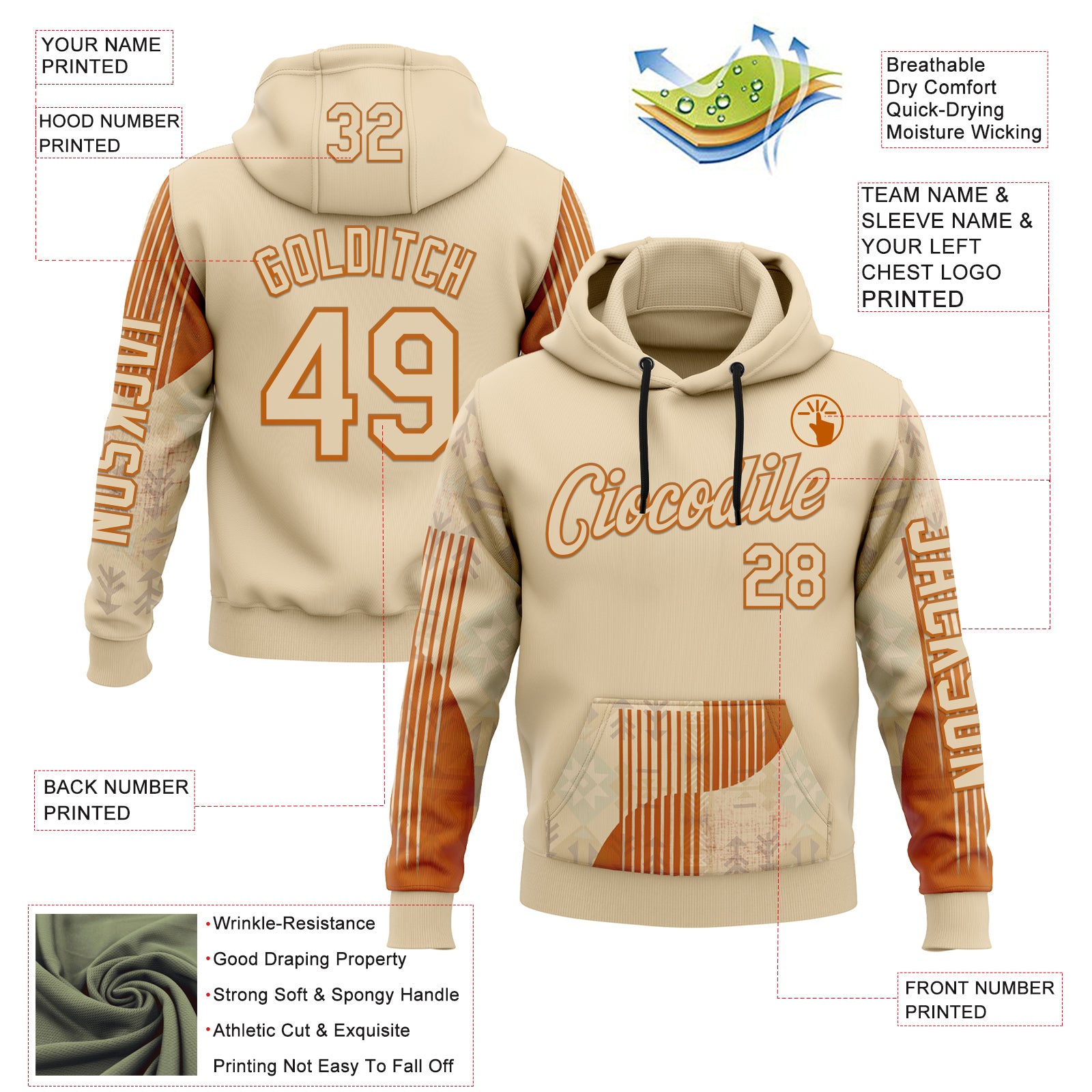 Custom City Cream Orange 3D Pattern Design Western Cowboy Tribal Ethnic Sports Pullover Sweatshirt Hoodie