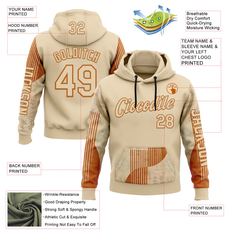 Custom City Cream Orange 3D Pattern Design Western Cowboy Tribal Ethnic Sports Pullover Sweatshirt Hoodie