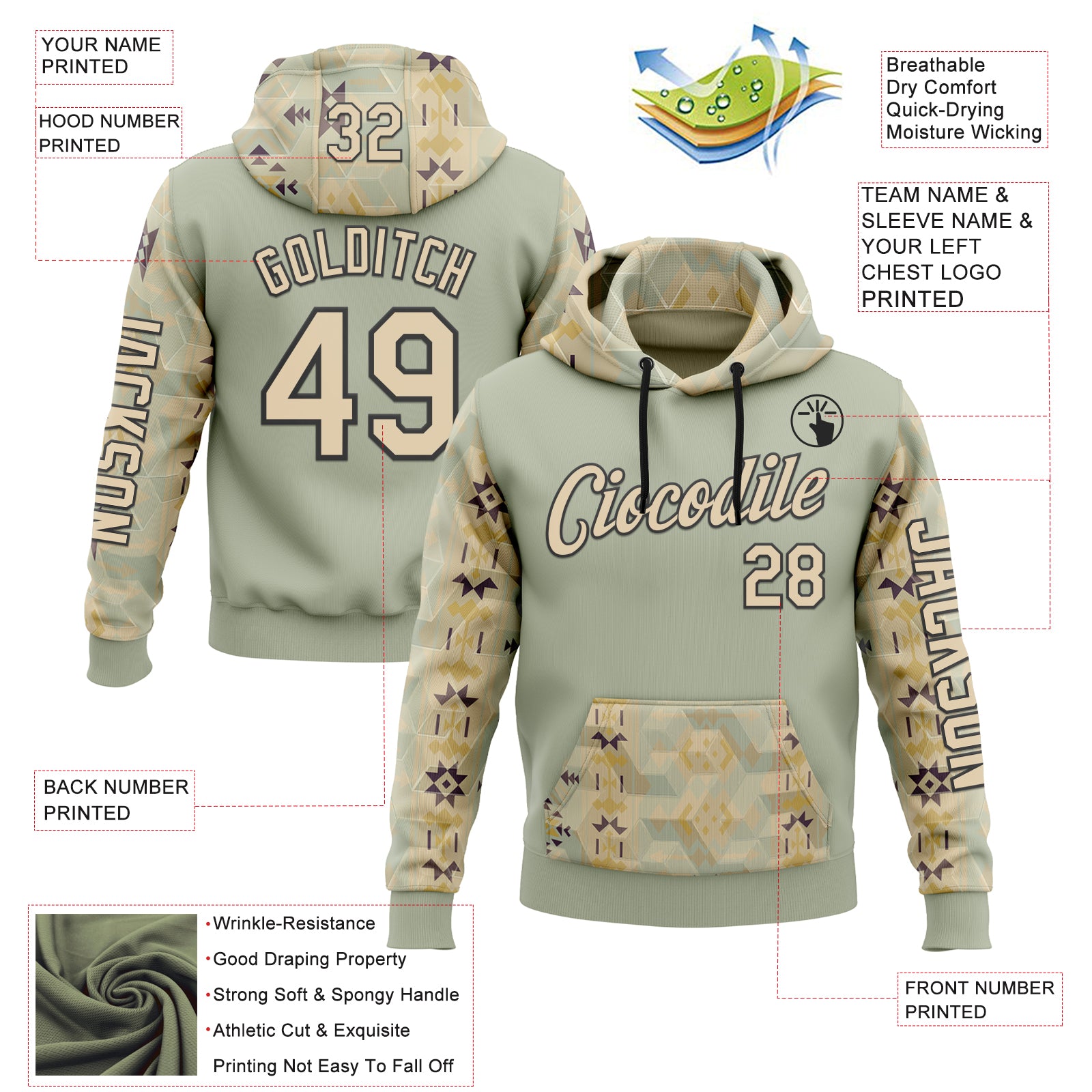Custom Green City Cream-Black 3D Pattern Design Western Cowboy Tribal Ethnic Sports Pullover Sweatshirt Hoodie