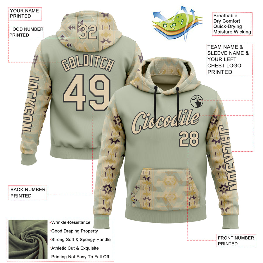 Custom Green City Cream-Black 3D Pattern Design Western Cowboy Tribal Ethnic Sports Pullover Sweatshirt Hoodie