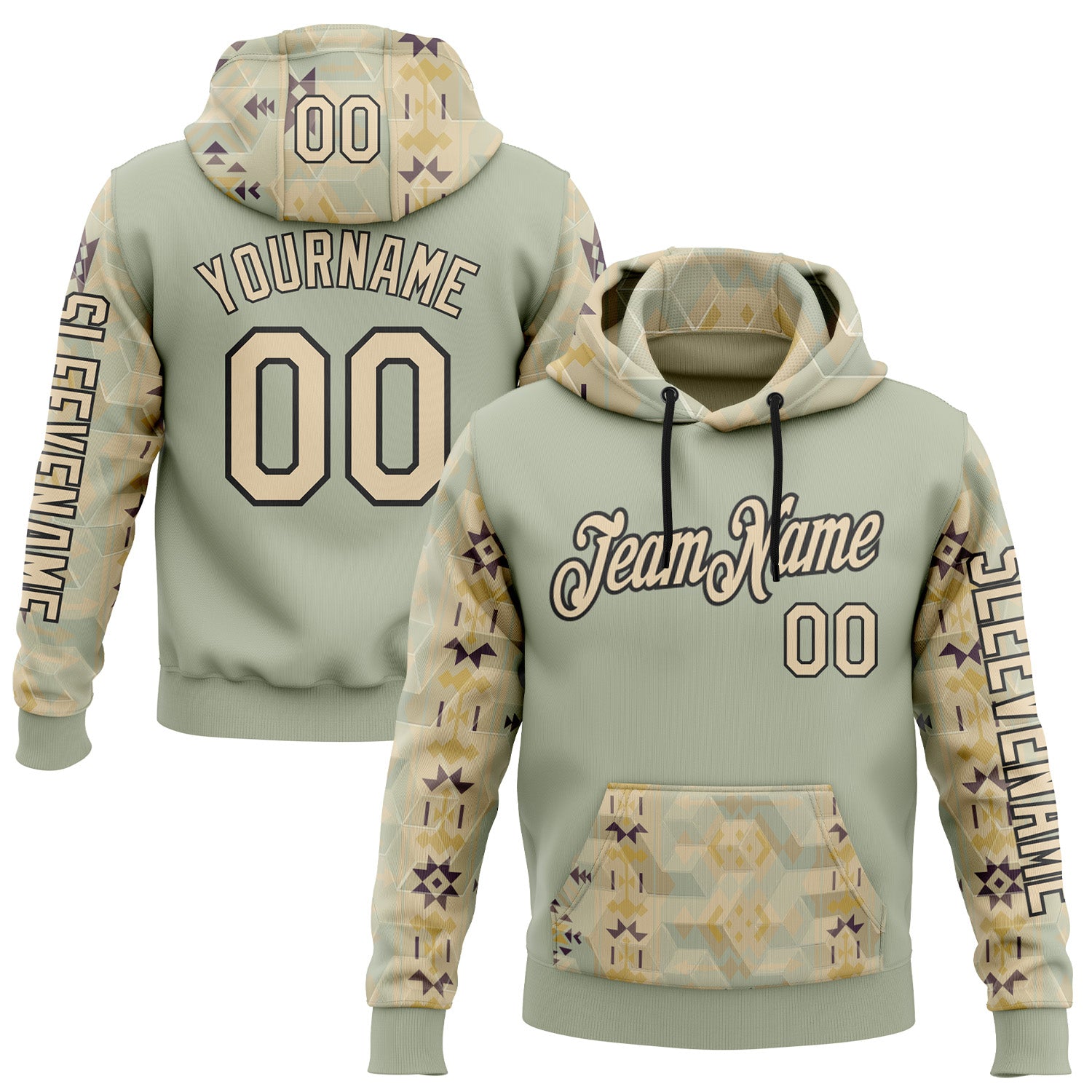 Custom Green City Cream-Black 3D Pattern Design Western Cowboy Tribal Ethnic Sports Pullover Sweatshirt Hoodie