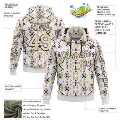 Custom White City Cream-Black 3D Pattern Design Western Cowboy Tribal Ethnic Sports Pullover Sweatshirt Hoodie