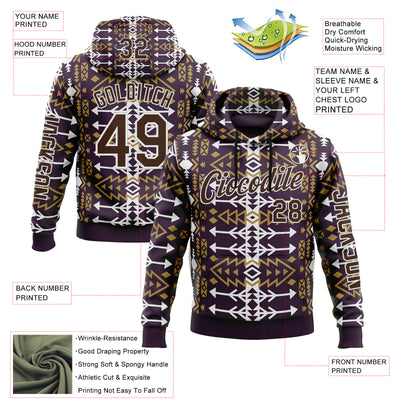 Custom Purple Brown-White 3D Pattern Design Western Cowboy Tribal Ethnic Sports Pullover Sweatshirt Hoodie