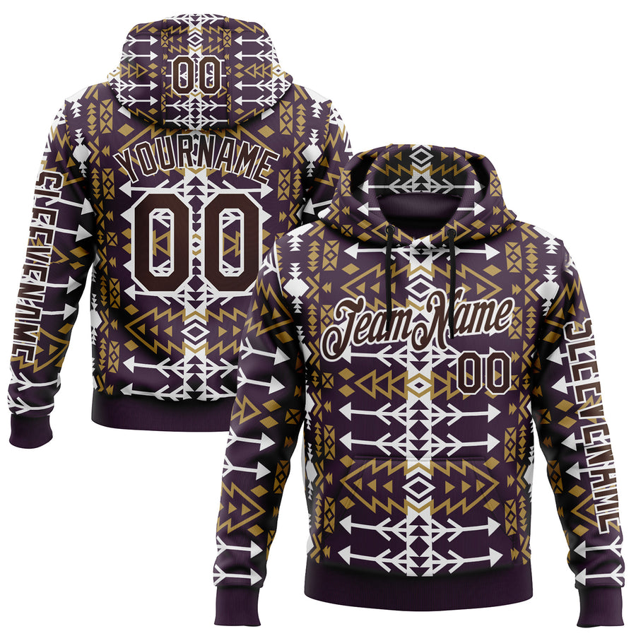 Custom Purple Brown-White 3D Pattern Design Western Cowboy Tribal Ethnic Sports Pullover Sweatshirt Hoodie
