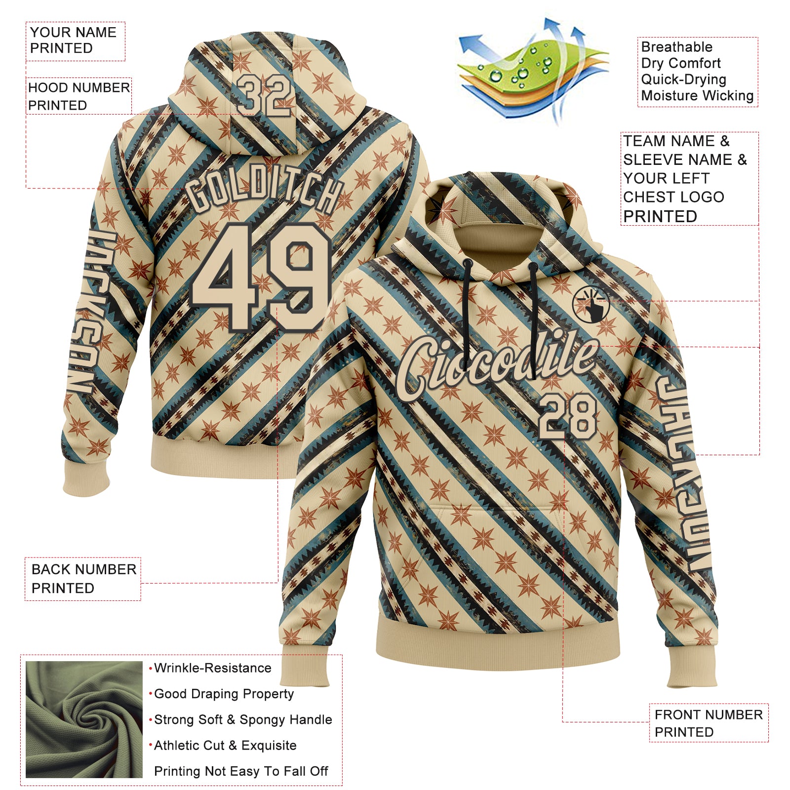 Custom Cream City Cream-Black 3D Pattern Design Western Cowboy Tribal Ethnic Sports Pullover Sweatshirt Hoodie
