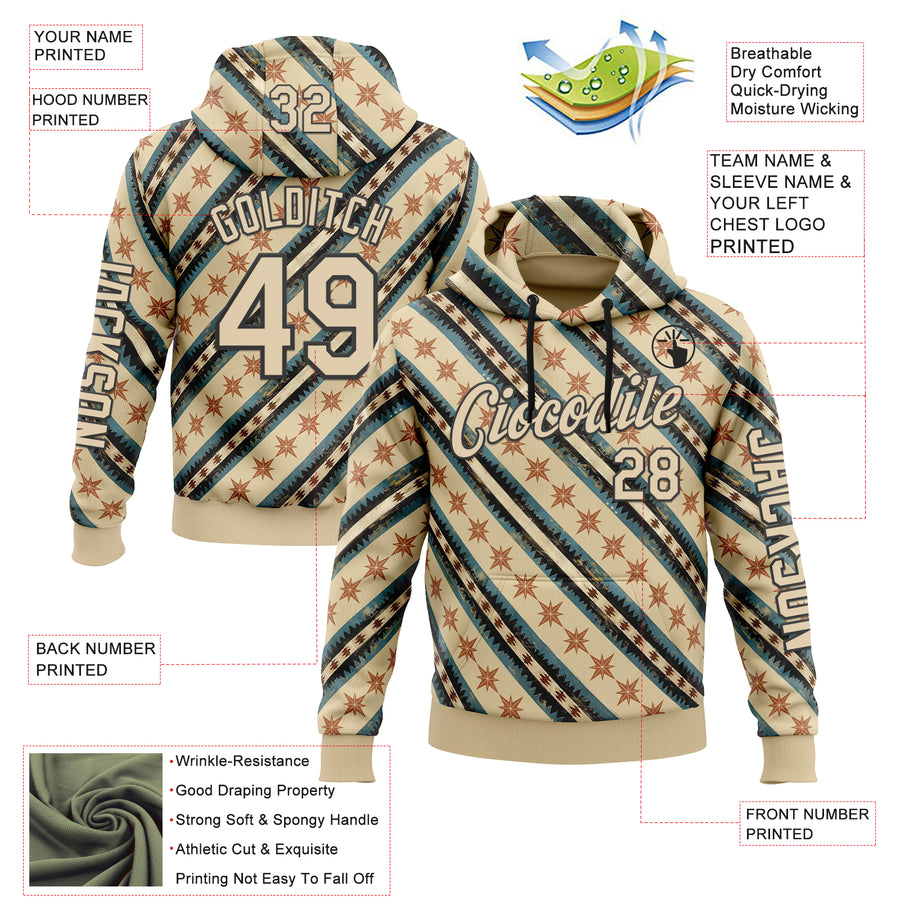 Custom Cream City Cream-Black 3D Pattern Design Western Cowboy Tribal Ethnic Sports Pullover Sweatshirt Hoodie