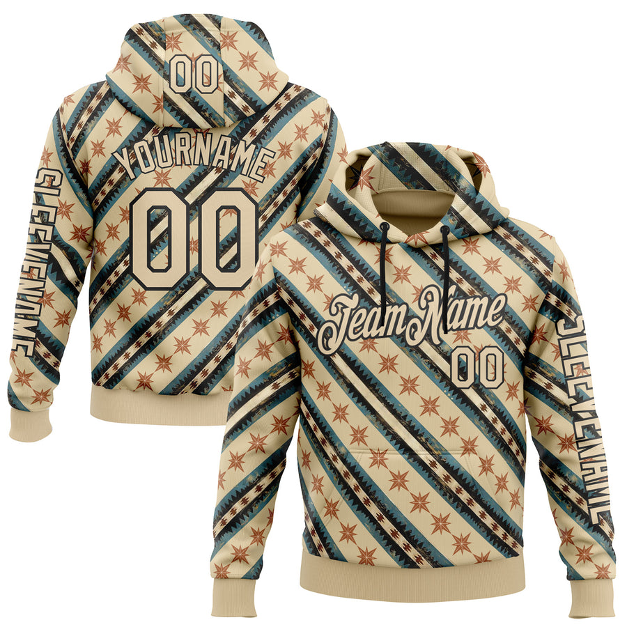 Custom Cream City Cream-Black 3D Pattern Design Western Cowboy Tribal Ethnic Sports Pullover Sweatshirt Hoodie