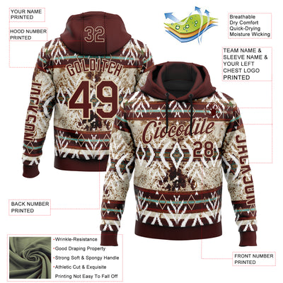 Custom Crimson City Cream 3D Pattern Design Western Cowboy Tribal Ethnic Sports Pullover Sweatshirt Hoodie