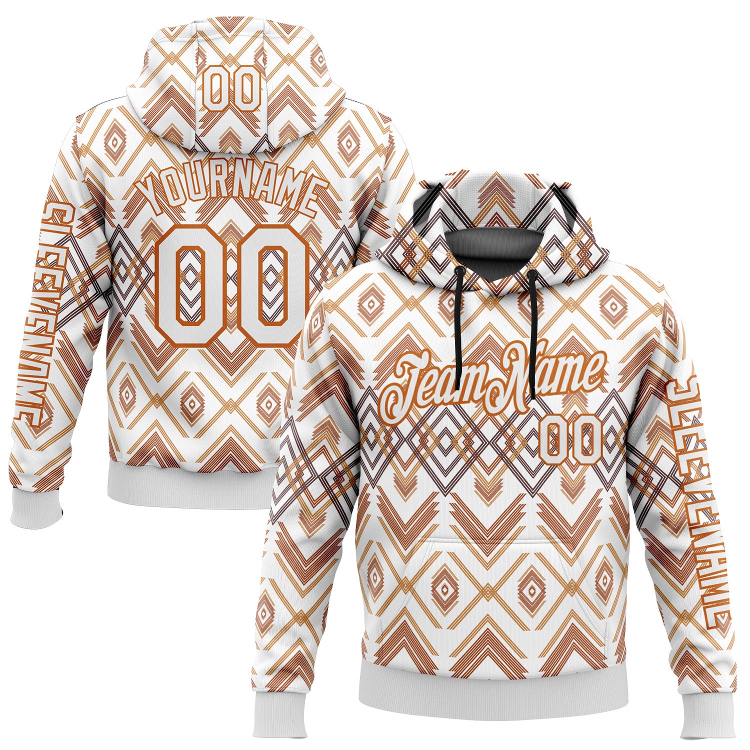 Custom White Texas Orange-Black 3D Pattern Design Western Cowboy Tribal Ethnic Sports Pullover Sweatshirt Hoodie
