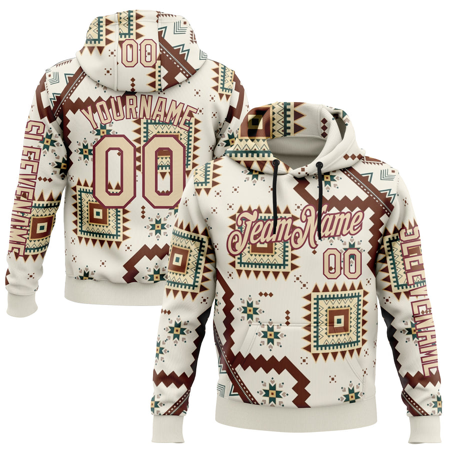 Custom White City Cream-Burgundy 3D Pattern Design Western Cowboy Tribal Ethnic Sports Pullover Sweatshirt Hoodie