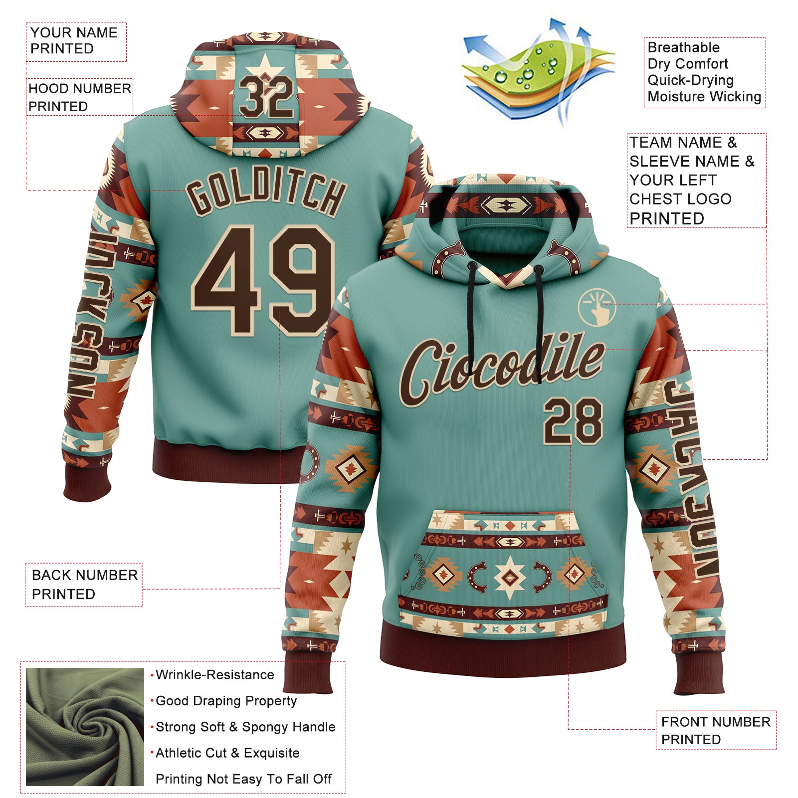 Custom Blue Brown-City Cream 3D Pattern Design Western Cowboy Tribal Ethnic Sports Pullover Sweatshirt Hoodie