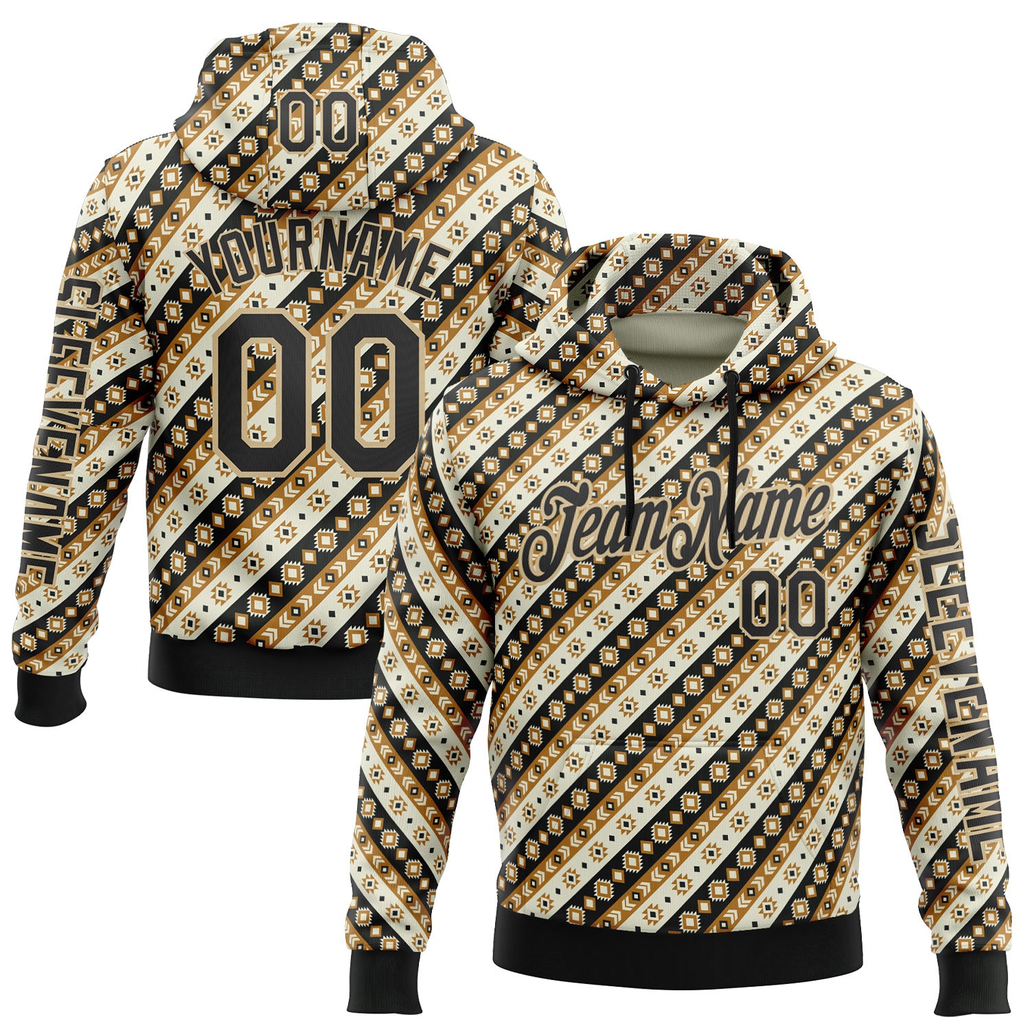 Custom City Cream Black 3D Pattern Design Western Cowboy Tribal Ethnic Sports Pullover Sweatshirt Hoodie