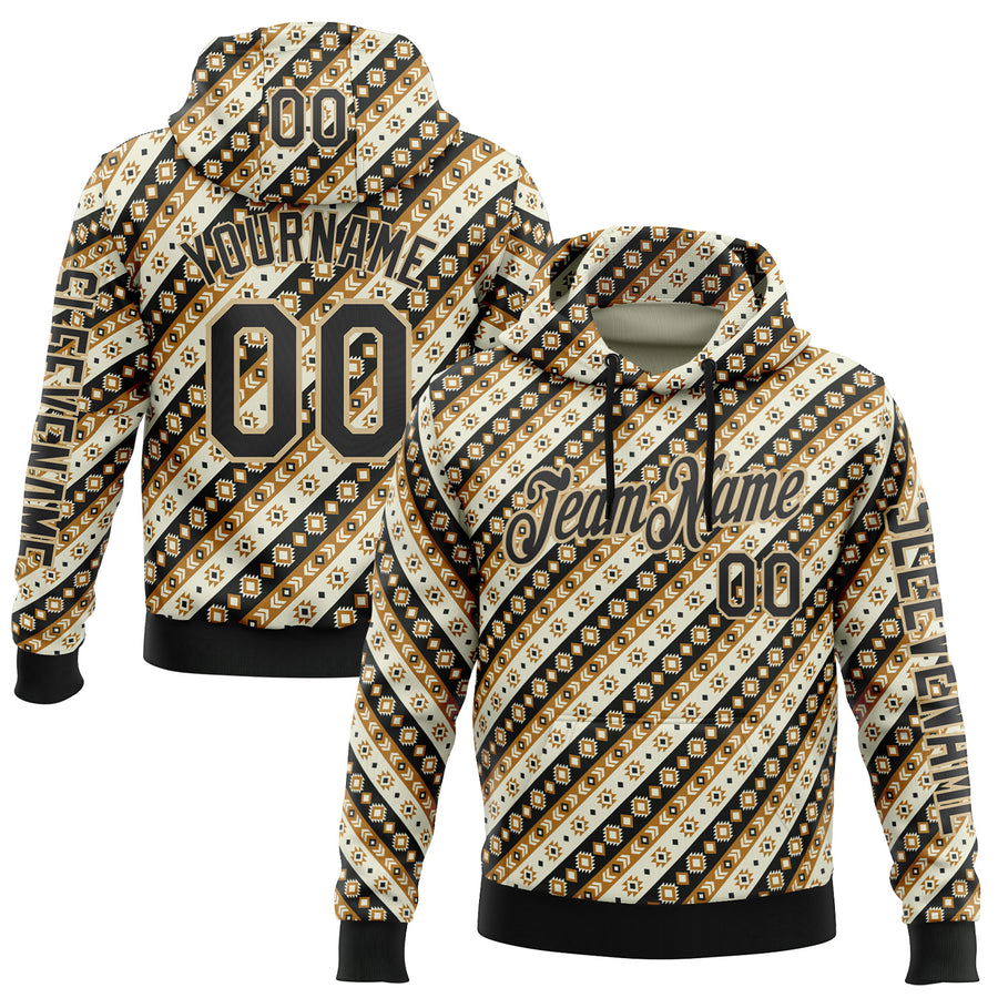 Custom City Cream Black 3D Pattern Design Western Cowboy Tribal Ethnic Sports Pullover Sweatshirt Hoodie