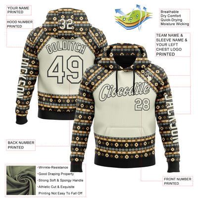 Custom City Cream Black 3D Pattern Design Western Cowboy Tribal Ethnic Sports Pullover Sweatshirt Hoodie