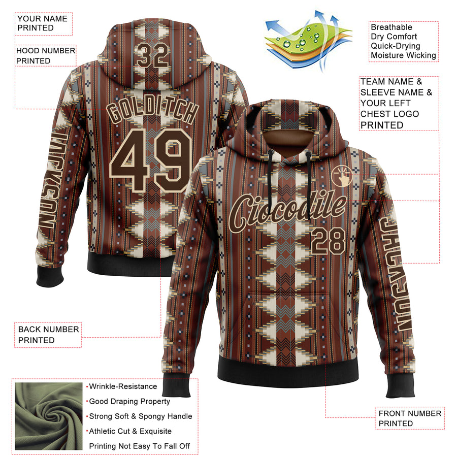 Custom Brown City Cream-Black 3D Pattern Design Western Cowboy Tribal Ethnic Sports Pullover Sweatshirt Hoodie