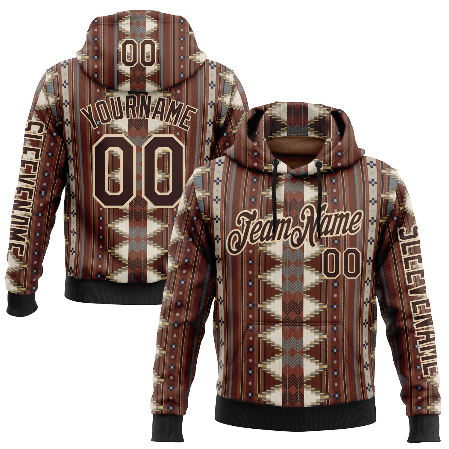 Custom Brown City Cream-Black 3D Pattern Design Western Cowboy Tribal Ethnic Sports Pullover Sweatshirt Hoodie