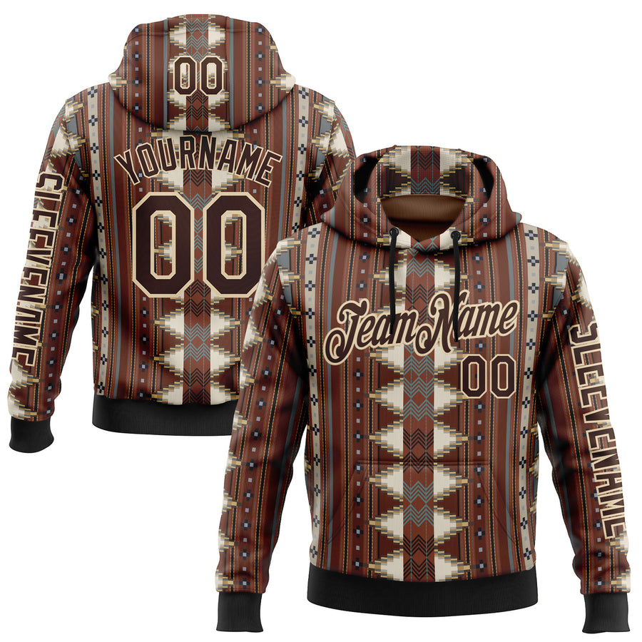 Custom Brown City Cream-Black 3D Pattern Design Western Cowboy Tribal Ethnic Sports Pullover Sweatshirt Hoodie