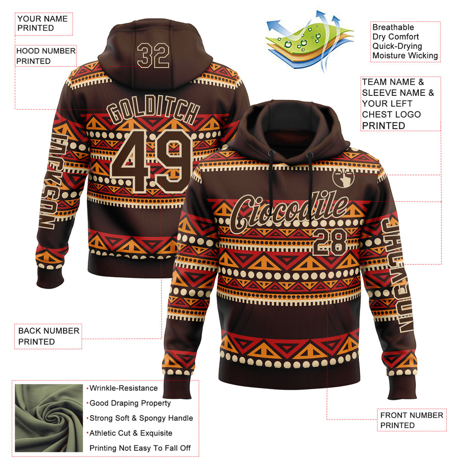 Custom Brown City Cream 3D Pattern Design Western Cowboy Tribal Ethnic Sports Pullover Sweatshirt Hoodie