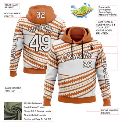 Custom White Orange-Brown 3D Pattern Design Western Cowboy Tribal Ethnic Sports Pullover Sweatshirt Hoodie