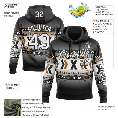 Custom Black White-Gray 3D Pattern Design Western Cowboy Tribal Ethnic Sports Pullover Sweatshirt Hoodie