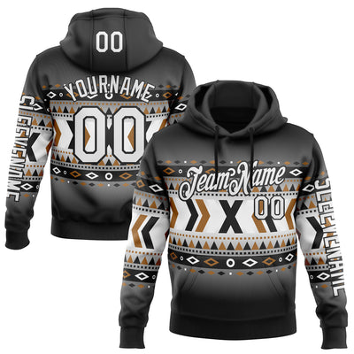 Custom Black White-Gray 3D Pattern Design Western Cowboy Tribal Ethnic Sports Pullover Sweatshirt Hoodie