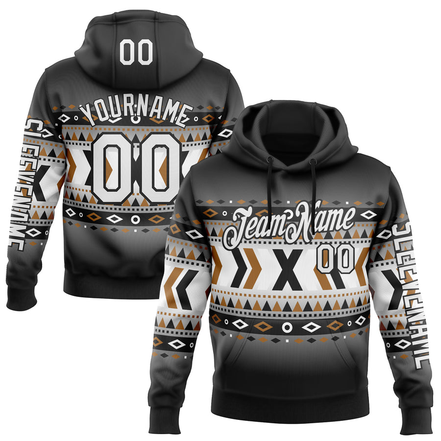 Custom Black White-Gray 3D Pattern Design Western Cowboy Tribal Ethnic Sports Pullover Sweatshirt Hoodie
