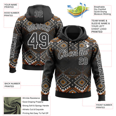 Custom Black White 3D Pattern Design Western Cowboy Tribal Ethnic Sports Pullover Sweatshirt Hoodie