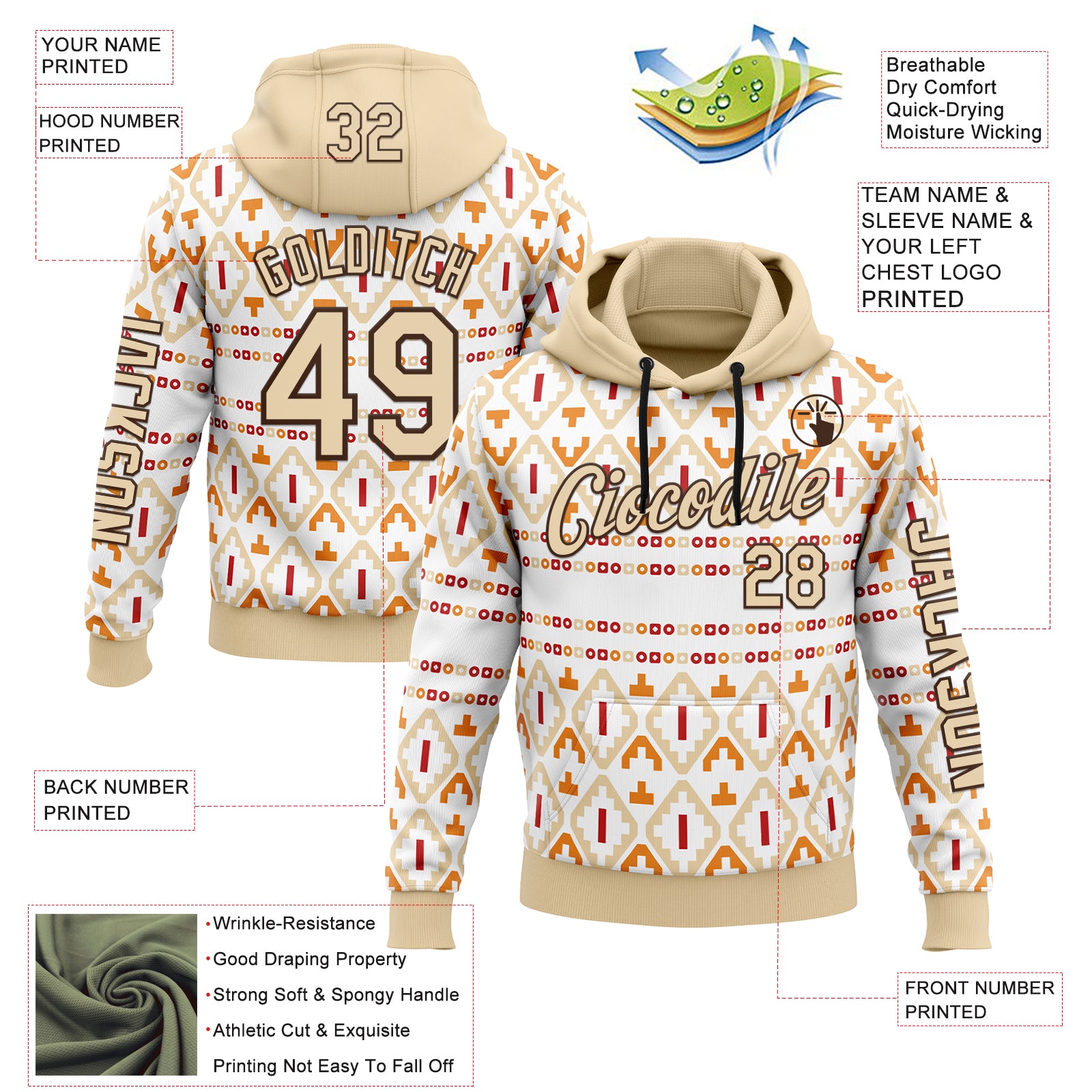 Custom White City Cream-Brown 3D Pattern Design Western Cowboy Tribal Ethnic Sports Pullover Sweatshirt Hoodie