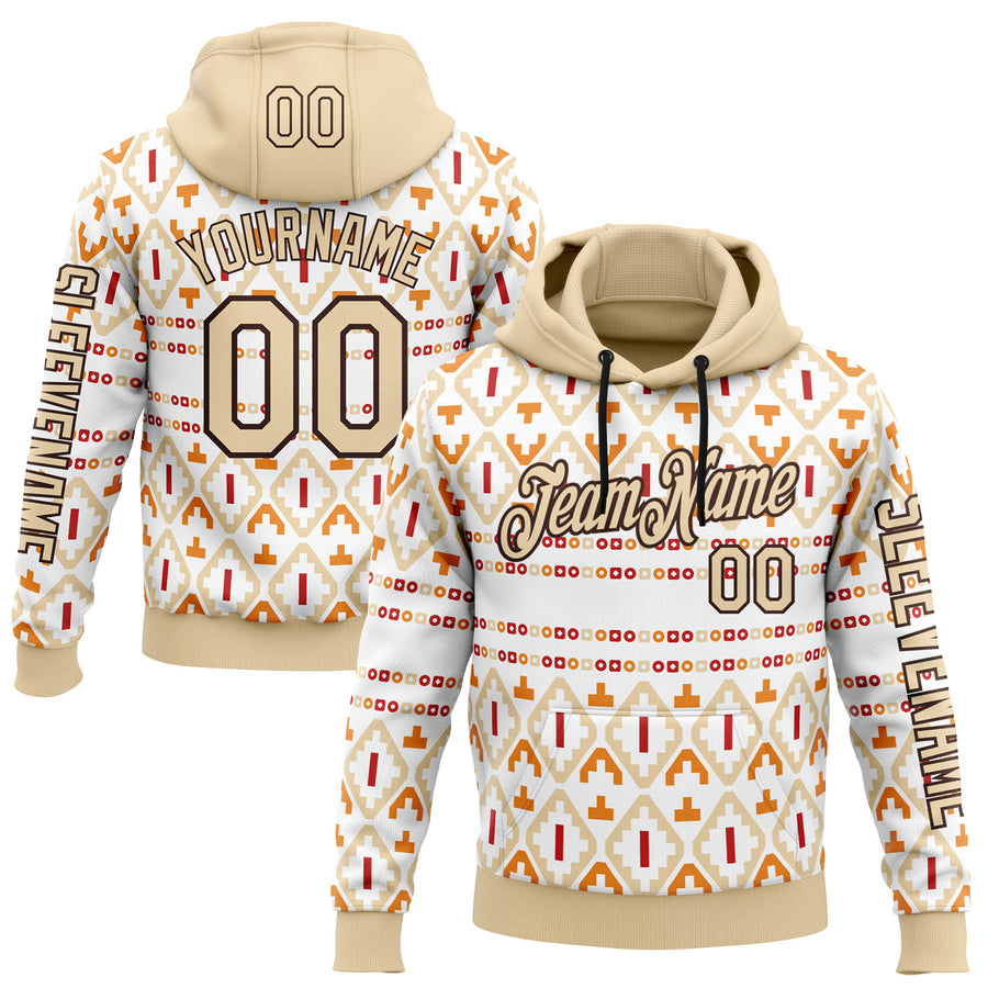 Custom White City Cream-Brown 3D Pattern Design Western Cowboy Tribal Ethnic Sports Pullover Sweatshirt Hoodie