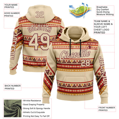 Custom City Cream Burgundy 3D Pattern Design Western Cowboy Tribal Ethnic Sports Pullover Sweatshirt Hoodie