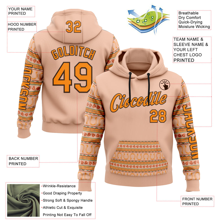 Custom Pink Bay Orange-Brown 3D Pattern Design Western Cowboy Tribal Ethnic Sports Pullover Sweatshirt Hoodie
