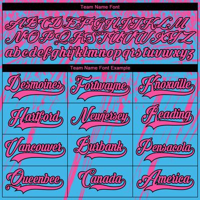 Custom Sky Blue Pink Black-White 3D Splash Hockey Lace Neck Jersey