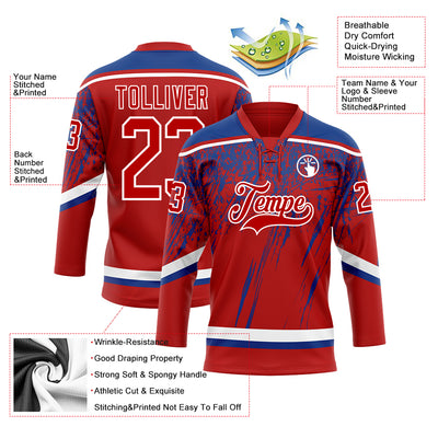 Custom Red Royal-White 3D Splash Hockey Lace Neck Jersey