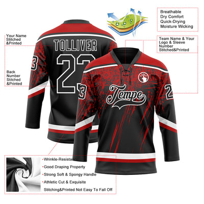 Custom Black Red-White 3D Splash Hockey Lace Neck Jersey