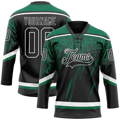 Custom Black Kelly Green-White 3D Splash Hockey Lace Neck Jersey