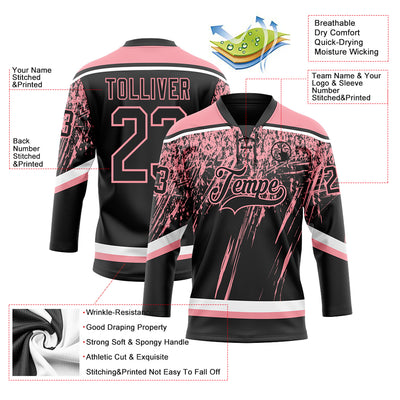 Custom Black Medium Pink-White 3D Splash Hockey Lace Neck Jersey