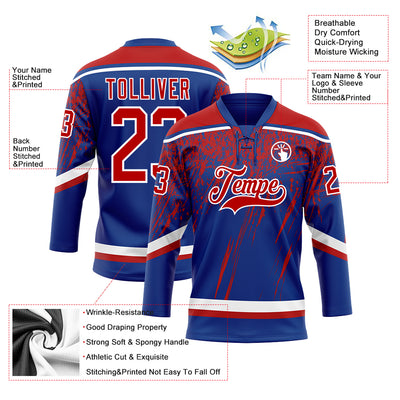 Custom Royal Red-White 3D Splash Hockey Lace Neck Jersey