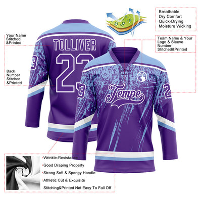 Custom Purple Light Blue-White 3D Splash Hockey Lace Neck Jersey