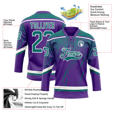 Custom Purple Teal-White 3D Splash Hockey Lace Neck Jersey