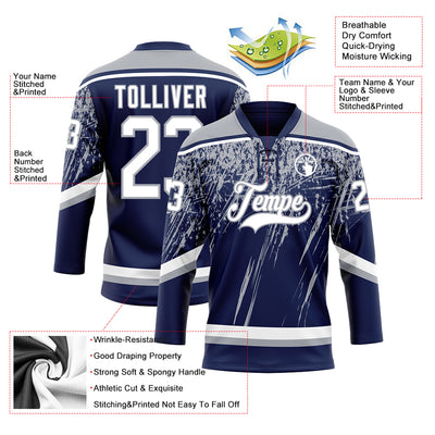 Custom Navy White-Gray 3D Splash Hockey Lace Neck Jersey