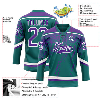 Custom Teal Purple-White 3D Splash Hockey Lace Neck Jersey