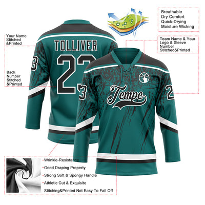 Custom Teal Black-White 3D Splash Hockey Lace Neck Jersey