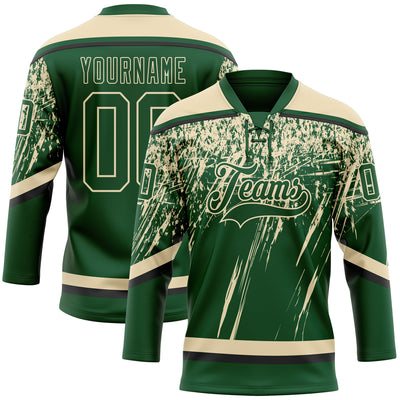 Custom Green Cream-Black 3D Splash Hockey Lace Neck Jersey