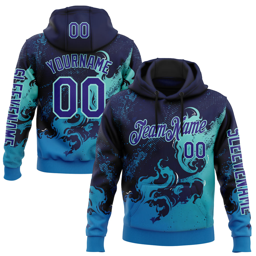 Custom Blue Dark Purple-Ice Blue 3D Abstract Flame Sports Pullover Sweatshirt Hoodie